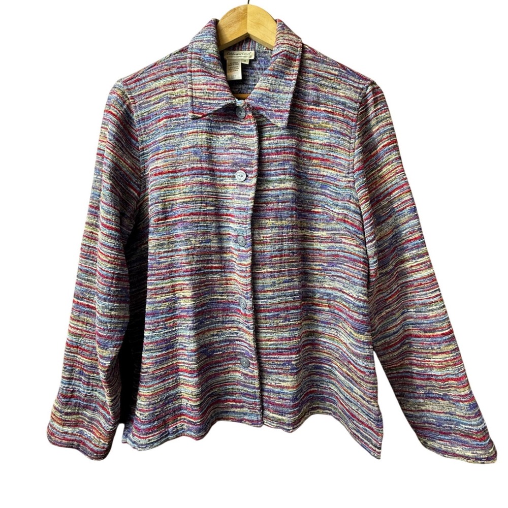 Coldwater Creek Womens Multicolor Striped Textured Jacket Size M‎ Artsy